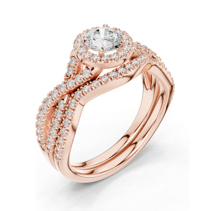 1.242 CT Round Brilliant Lab Diamond Halo Engagement Ring Set | VVS-VS EF Clarity | 18KT, 14KT, 10KT Gold & 925 Silver | Rose, Yellow, White Gold & Moissanite Options