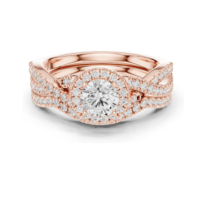 1.242 CT Round Brilliant Lab Diamond Halo Engagement Ring Set | VVS-VS EF Clarity | 18KT, 14KT, 10KT Gold & 925 Silver | Rose, Yellow, White Gold & Moissanite Options