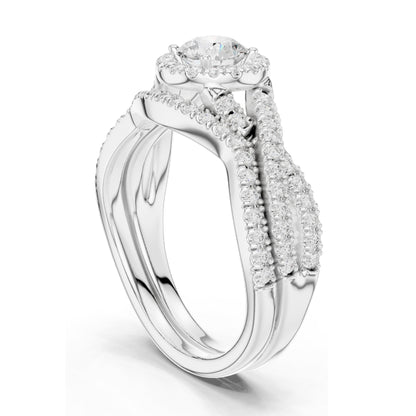 1.242 CT Round Brilliant Lab Diamond Halo Engagement Ring Set | VVS-VS EF Clarity | 18KT, 14KT, 10KT Gold & 925 Silver | Rose, Yellow, White Gold & Moissanite Options
