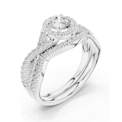 1.242 CT Round Brilliant Lab Diamond Halo Engagement Ring Set | VVS-VS EF Clarity | 18KT, 14KT, 10KT Gold & 925 Silver | Rose, Yellow, White Gold & Moissanite Options