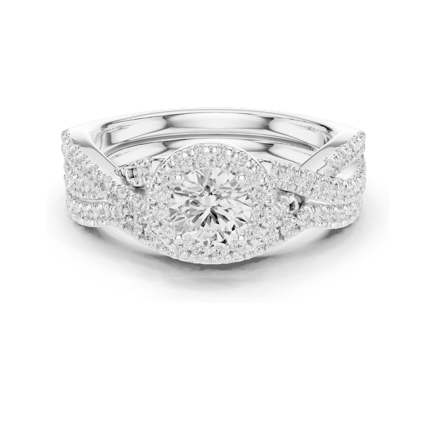 1.242 CT Round Brilliant Lab Diamond Halo Engagement Ring Set | VVS-VS EF Clarity | 18KT, 14KT, 10KT Gold & 925 Silver | Rose, Yellow, White Gold & Moissanite Options