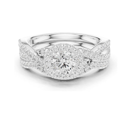 1.242 CT Round Brilliant Lab Diamond Halo Engagement Ring Set | VVS-VS EF Clarity | 18KT, 14KT, 10KT Gold & 925 Silver | Rose, Yellow, White Gold & Moissanite Options