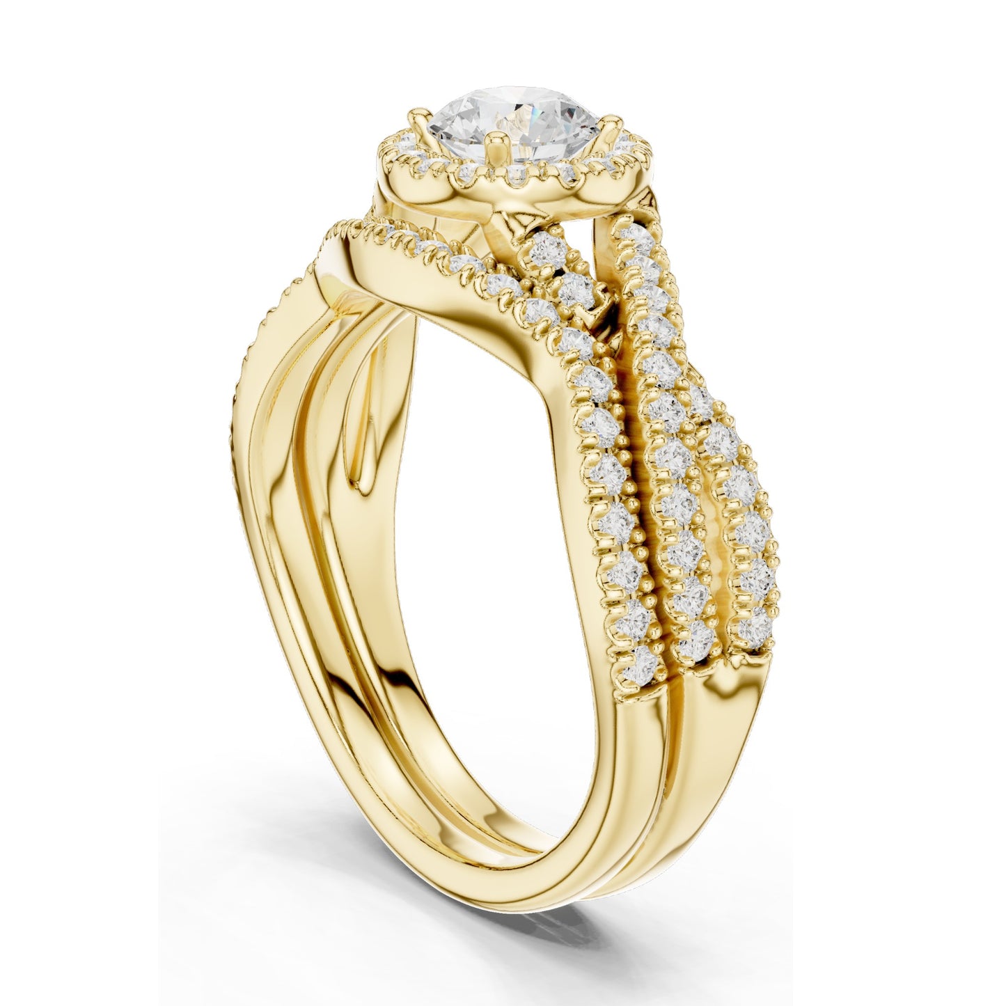 1.242 CT Round Brilliant Lab Diamond Halo Engagement Ring Set | VVS-VS EF Clarity | 18KT, 14KT, 10KT Gold & 925 Silver | Rose, Yellow, White Gold & Moissanite Options
