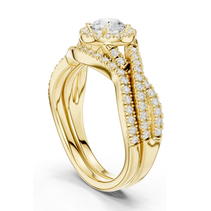 1.242 CT Round Brilliant Lab Diamond Halo Engagement Ring Set | VVS-VS EF Clarity | 18KT, 14KT, 10KT Gold & 925 Silver | Rose, Yellow, White Gold & Moissanite Options