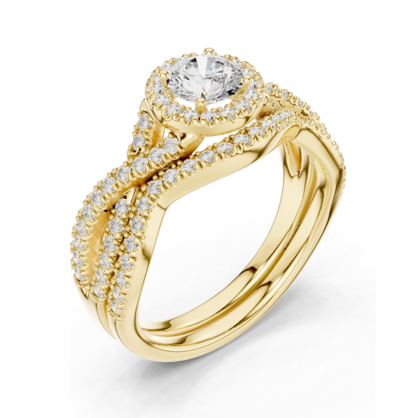 1.242 CT Round Brilliant Lab Diamond Halo Engagement Ring Set | VVS-VS EF Clarity | 18KT, 14KT, 10KT Gold & 925 Silver | Rose, Yellow, White Gold & Moissanite Options