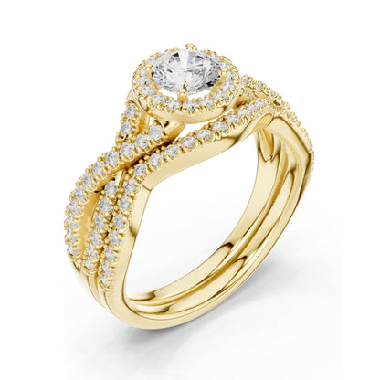 1.242 CT Round Brilliant Lab Diamond Halo Engagement Ring Set | VVS-VS EF Clarity | 18KT, 14KT, 10KT Gold & 925 Silver | Rose, Yellow, White Gold & Moissanite Options