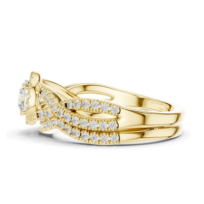 1.242 CT Round Brilliant Lab Diamond Halo Engagement Ring Set | VVS-VS EF Clarity | 18KT, 14KT, 10KT Gold & 925 Silver | Rose, Yellow, White Gold & Moissanite Options