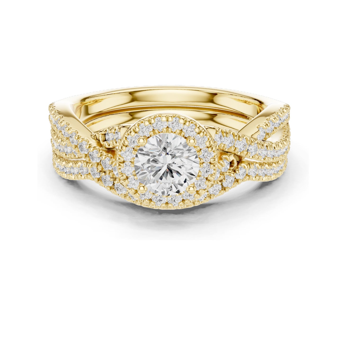 1.242 CT Round Brilliant Lab Diamond Halo Engagement Ring Set | VVS-VS EF Clarity | 18KT, 14KT, 10KT Gold & 925 Silver | Rose, Yellow, White Gold & Moissanite Options
