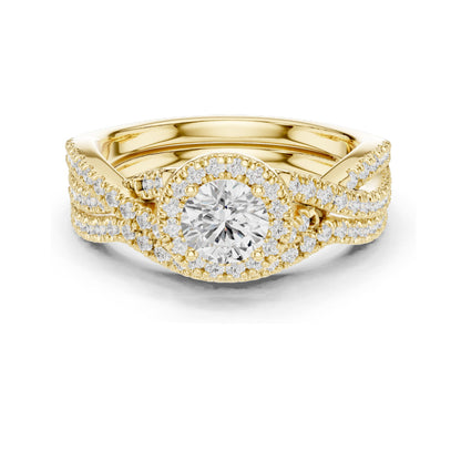 1.242 CT Round Brilliant Lab Diamond Halo Engagement Ring Set | VVS-VS EF Clarity | 18KT, 14KT, 10KT Gold & 925 Silver | Rose, Yellow, White Gold & Moissanite Options