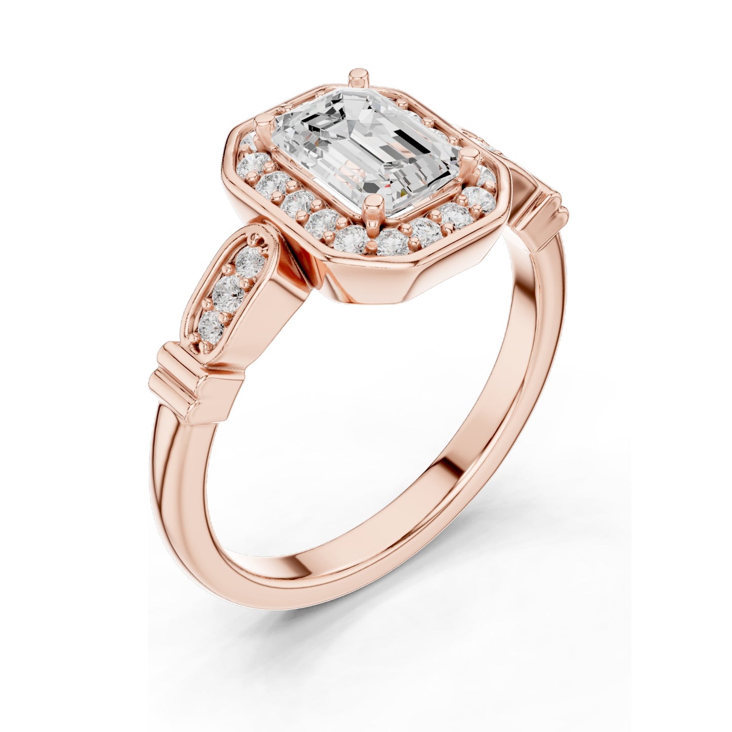 1.286 CT Emerald Cut Lab Diamond Halo Engagement Ring | VVS-VS EF Clarity | 18KT, 14KT, 10KT Gold & 925 Silver | Rose, Yellow, White Gold & Moissanite Options