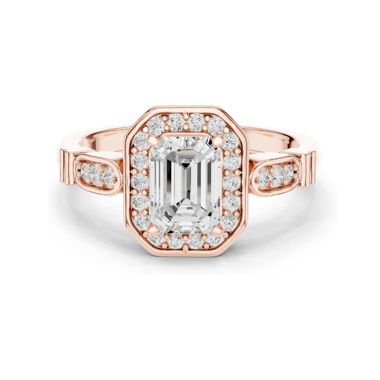 1.286 CT Emerald Cut Lab Diamond Halo Engagement Ring | VVS-VS EF Clarity | 18KT, 14KT, 10KT Gold & 925 Silver | Rose, Yellow, White Gold & Moissanite Options