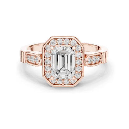 1.286 CT Emerald Cut Lab Diamond Halo Engagement Ring | VVS-VS EF Clarity | 18KT, 14KT, 10KT Gold & 925 Silver | Rose, Yellow, White Gold & Moissanite Options