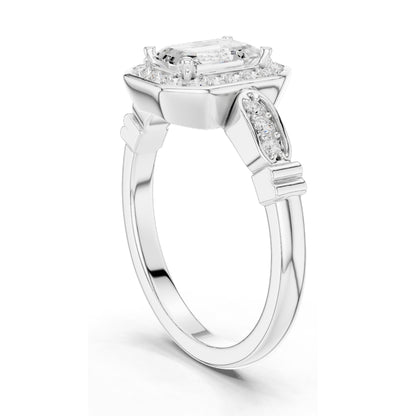 1.286 CT Emerald Cut Lab Diamond Halo Engagement Ring | VVS-VS EF Clarity | 18KT, 14KT, 10KT Gold & 925 Silver | Rose, Yellow, White Gold & Moissanite Options