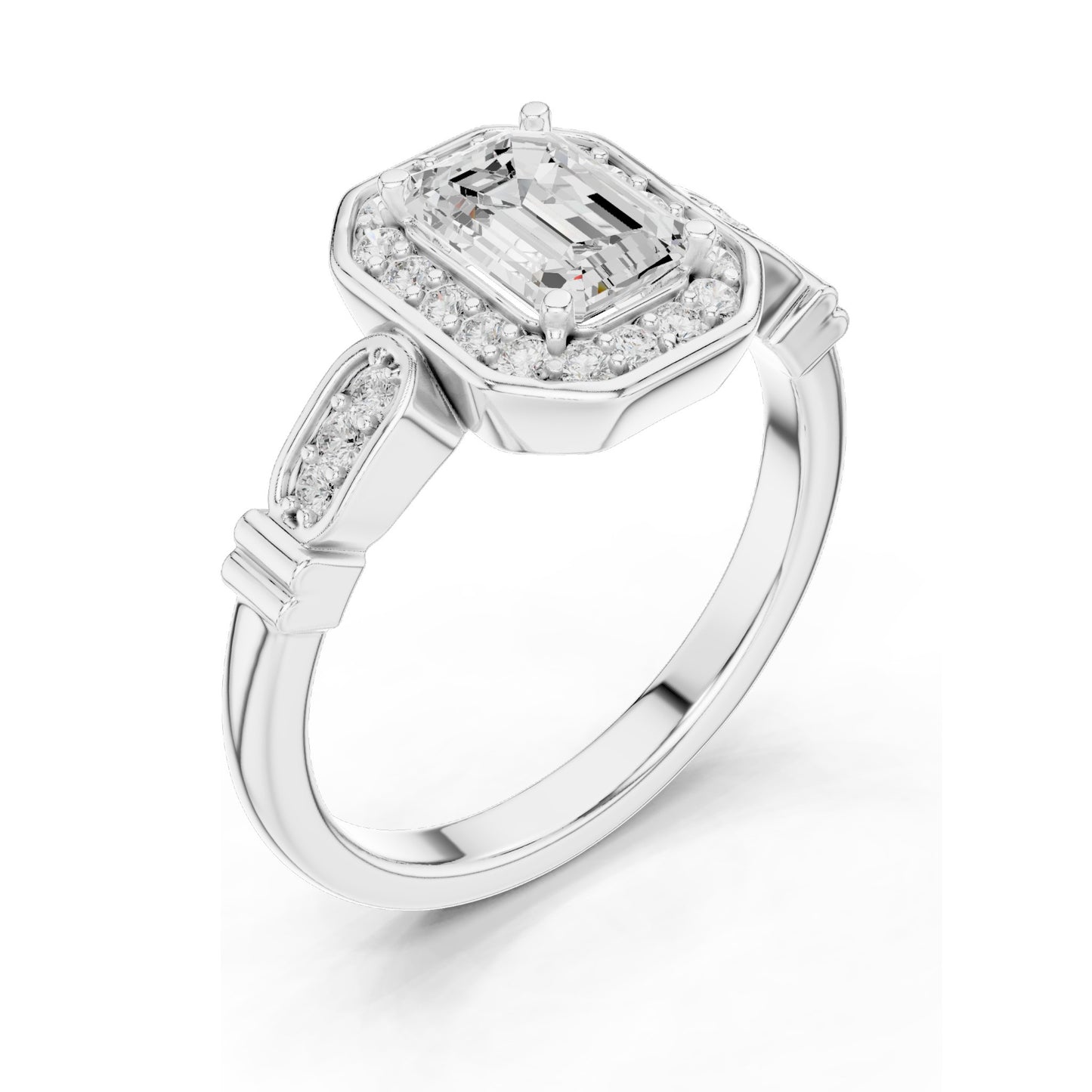 1.286 CT Emerald Cut Lab Diamond Halo Engagement Ring | VVS-VS EF Clarity | 18KT, 14KT, 10KT Gold & 925 Silver | Rose, Yellow, White Gold & Moissanite Options
