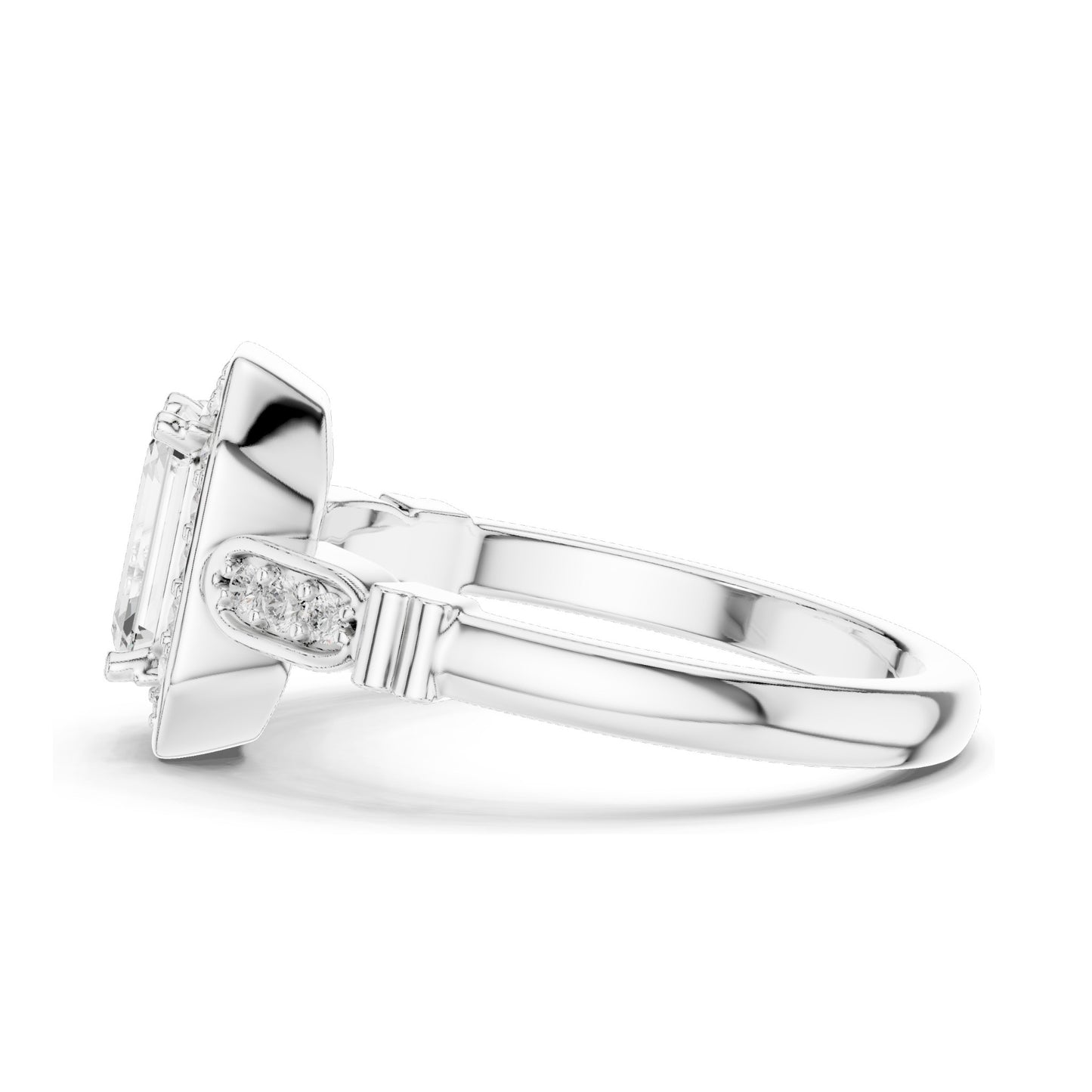 1.286 CT Emerald Cut Lab Diamond Halo Engagement Ring | VVS-VS EF Clarity | 18KT, 14KT, 10KT Gold & 925 Silver | Rose, Yellow, White Gold & Moissanite Options