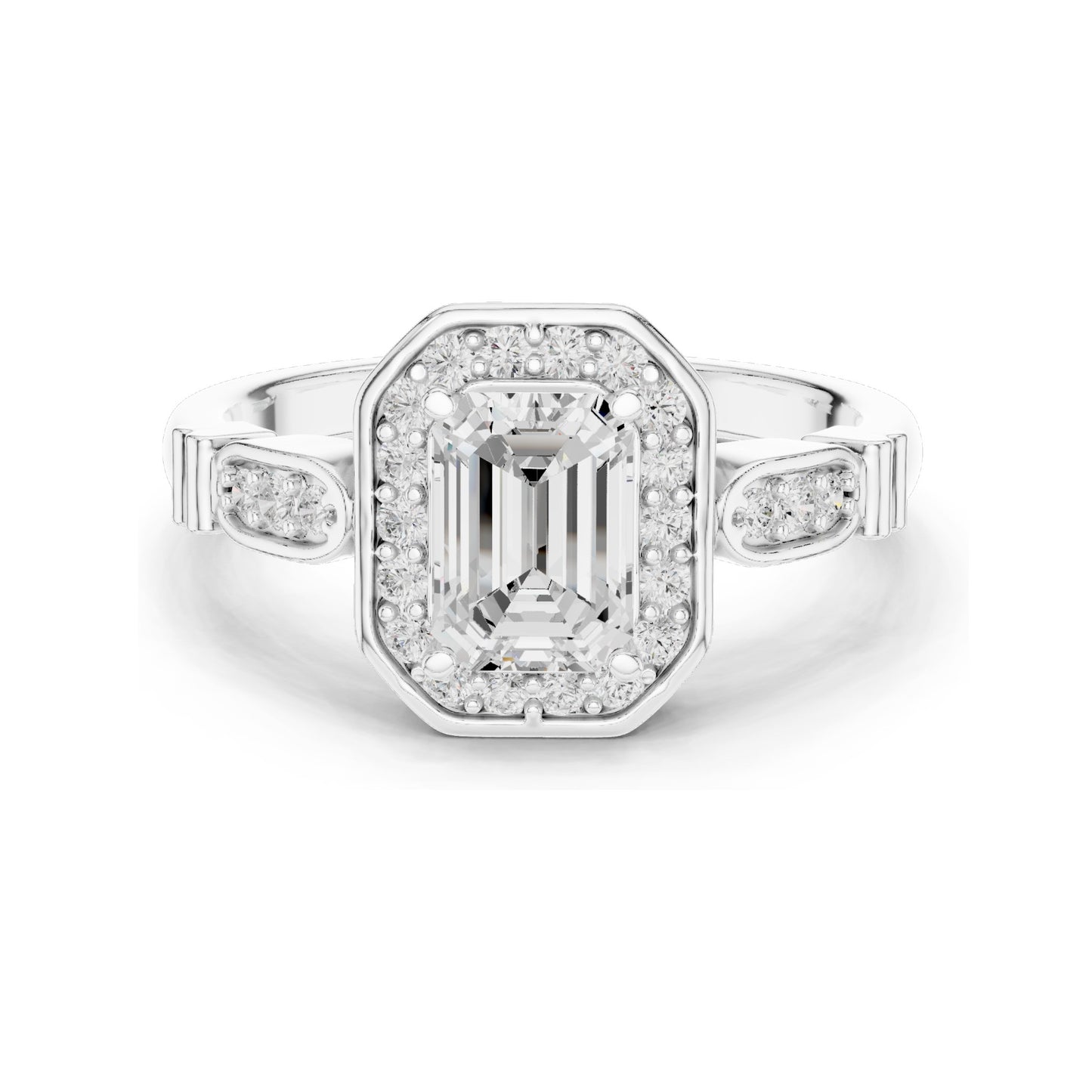 1.286 CT Emerald Cut Lab Diamond Halo Engagement Ring | VVS-VS EF Clarity | 18KT, 14KT, 10KT Gold & 925 Silver | Rose, Yellow, White Gold & Moissanite Options