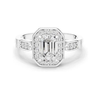 1.286 CT Emerald Cut Lab Diamond Halo Engagement Ring | VVS-VS EF Clarity | 18KT, 14KT, 10KT Gold & 925 Silver | Rose, Yellow, White Gold & Moissanite Options