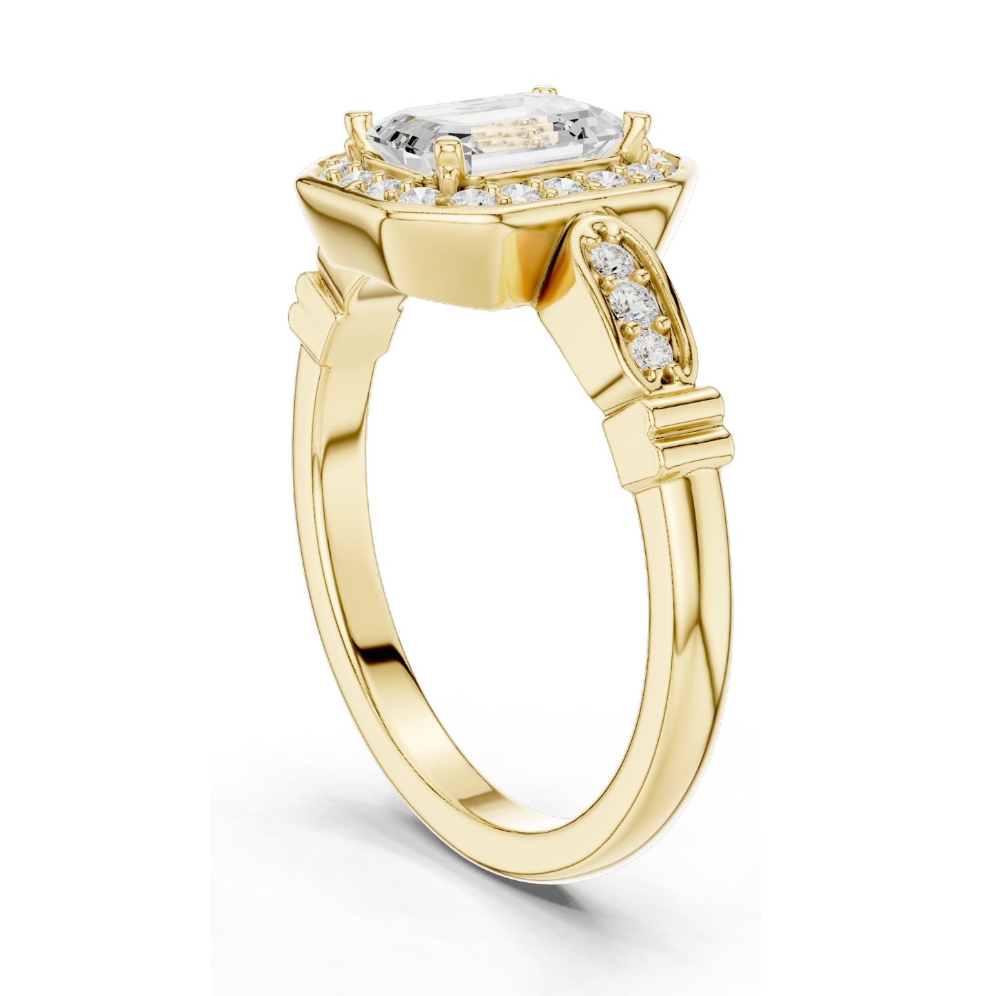 1.286 CT Emerald Cut Lab Diamond Halo Engagement Ring | VVS-VS EF Clarity | 18KT, 14KT, 10KT Gold & 925 Silver | Rose, Yellow, White Gold & Moissanite Options