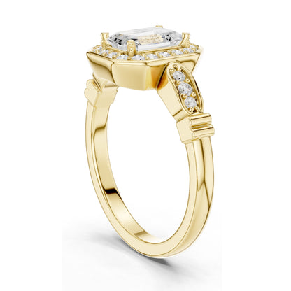 1.286 CT Emerald Cut Lab Diamond Halo Engagement Ring | VVS-VS EF Clarity | 18KT, 14KT, 10KT Gold & 925 Silver | Rose, Yellow, White Gold & Moissanite Options