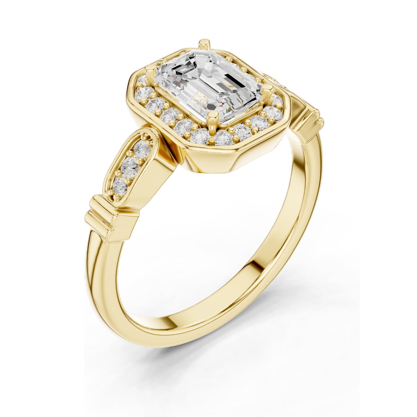 1.286 CT Emerald Cut Lab Diamond Halo Engagement Ring | VVS-VS EF Clarity | 18KT, 14KT, 10KT Gold & 925 Silver | Rose, Yellow, White Gold & Moissanite Options
