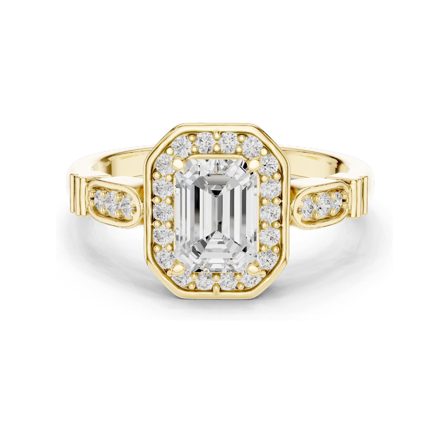 1.286 CT Emerald Cut Lab Diamond Halo Engagement Ring | VVS-VS EF Clarity | 18KT, 14KT, 10KT Gold & 925 Silver | Rose, Yellow, White Gold & Moissanite Options
