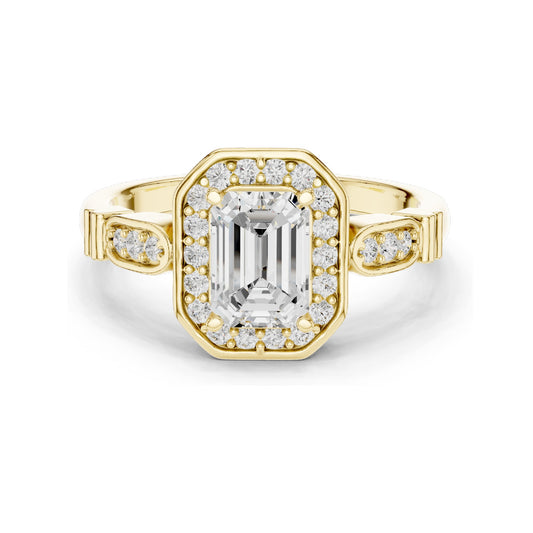 1.286 CT Emerald Cut Lab Diamond Halo Engagement Ring | VVS-VS EF Clarity | 18KT, 14KT, 10KT Gold & 925 Silver | Rose, Yellow, White Gold & Moissanite Options