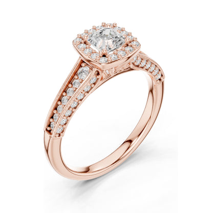 1.19 CT Asscher Cut Halo Lab Diamond Engagement Ring for Women | VVS-VS EF Clarity | 18KT, 14KT, 10KT Gold & 925 Silver | Rose, Yellow, White Gold & Moissanite Options