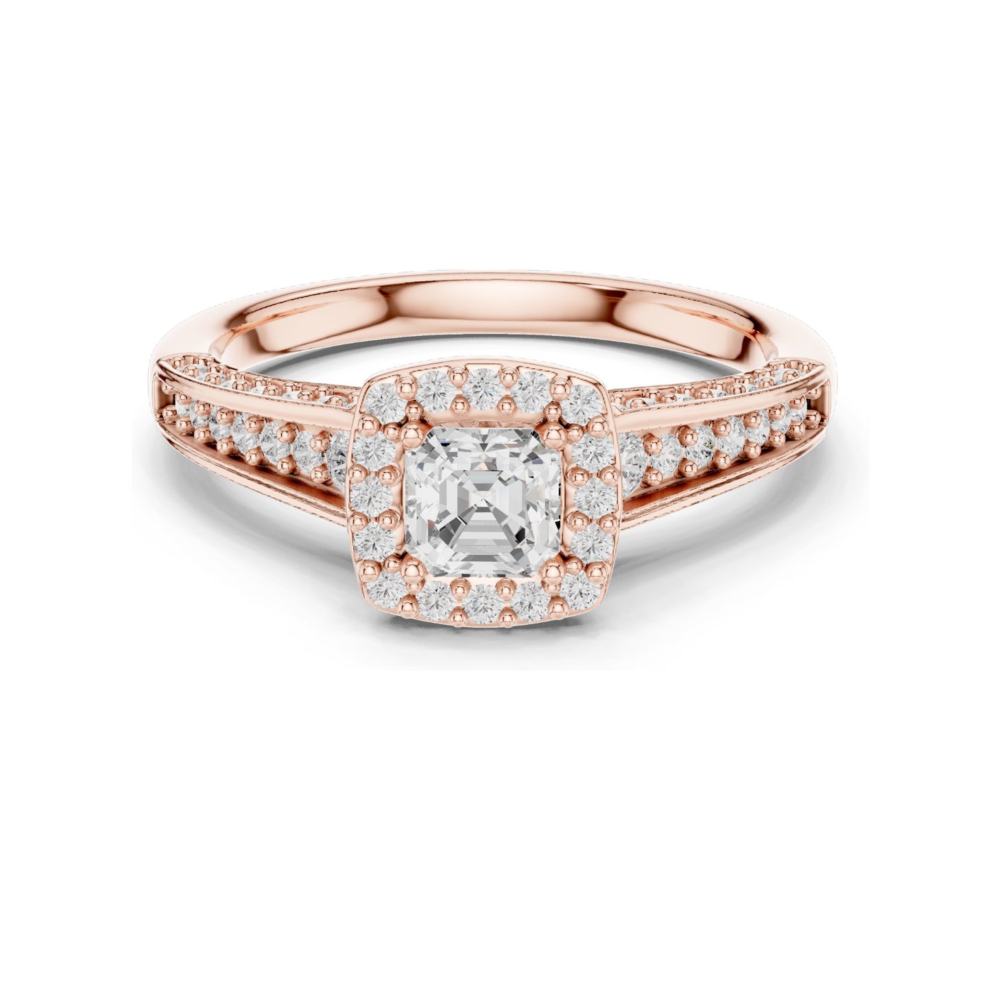1.19 CT Asscher Cut Halo Lab Diamond Engagement Ring for Women | VVS-VS EF Clarity | 18KT, 14KT, 10KT Gold & 925 Silver | Rose, Yellow, White Gold & Moissanite Options