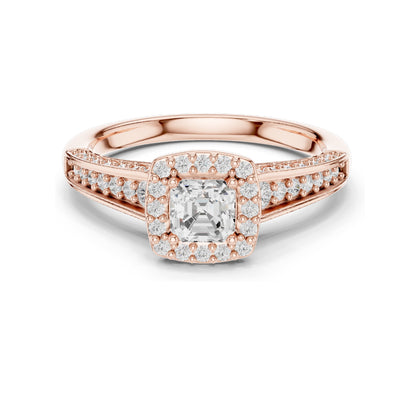 1.19 CT Asscher Cut Halo Lab Diamond Engagement Ring for Women | VVS-VS EF Clarity | 18KT, 14KT, 10KT Gold & 925 Silver | Rose, Yellow, White Gold & Moissanite Options