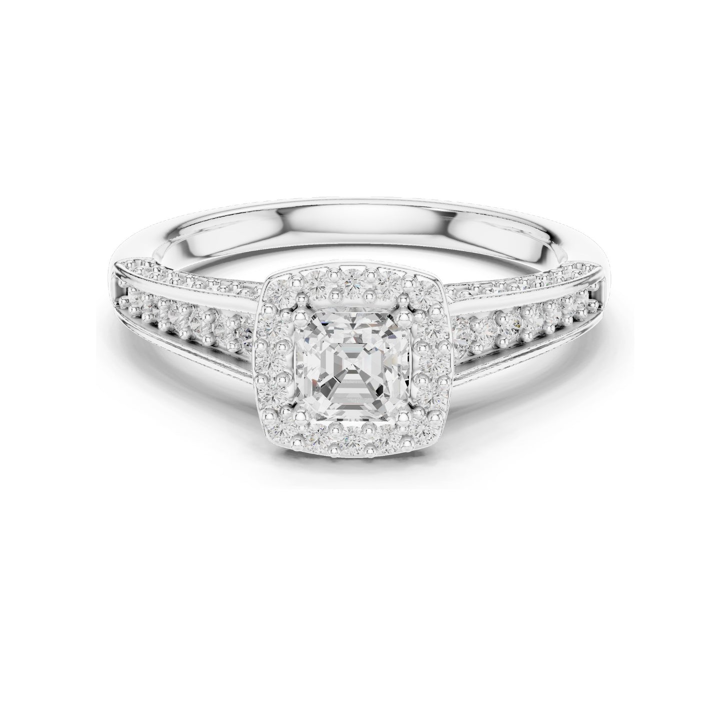 1.19 CT Asscher Cut Halo Lab Diamond Engagement Ring for Women | VVS-VS EF Clarity | 18KT, 14KT, 10KT Gold & 925 Silver | Rose, Yellow, White Gold & Moissanite Options