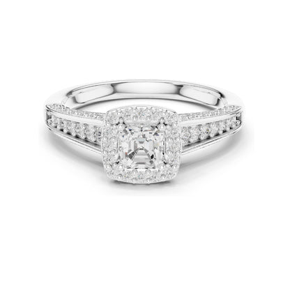 1.19 CT Asscher Cut Halo Lab Diamond Engagement Ring for Women | VVS-VS EF Clarity | 18KT, 14KT, 10KT Gold & 925 Silver | Rose, Yellow, White Gold & Moissanite Options