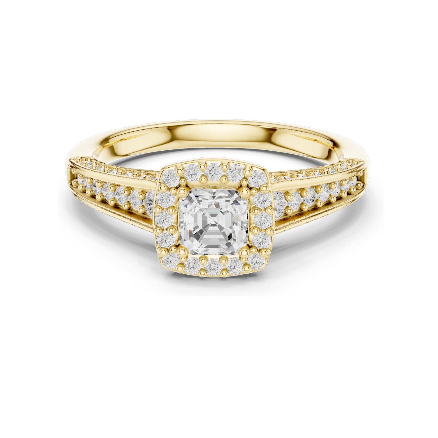 1.19 CT Asscher Cut Halo Lab Diamond Engagement Ring for Women | VVS-VS EF Clarity | 18KT, 14KT, 10KT Gold & 925 Silver | Rose, Yellow, White Gold & Moissanite Options