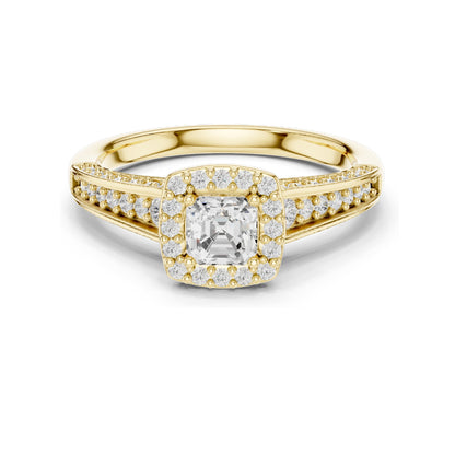 1.19 CT Asscher Cut Halo Lab Diamond Engagement Ring for Women | VVS-VS EF Clarity | 18KT, 14KT, 10KT Gold & 925 Silver | Rose, Yellow, White Gold & Moissanite Options