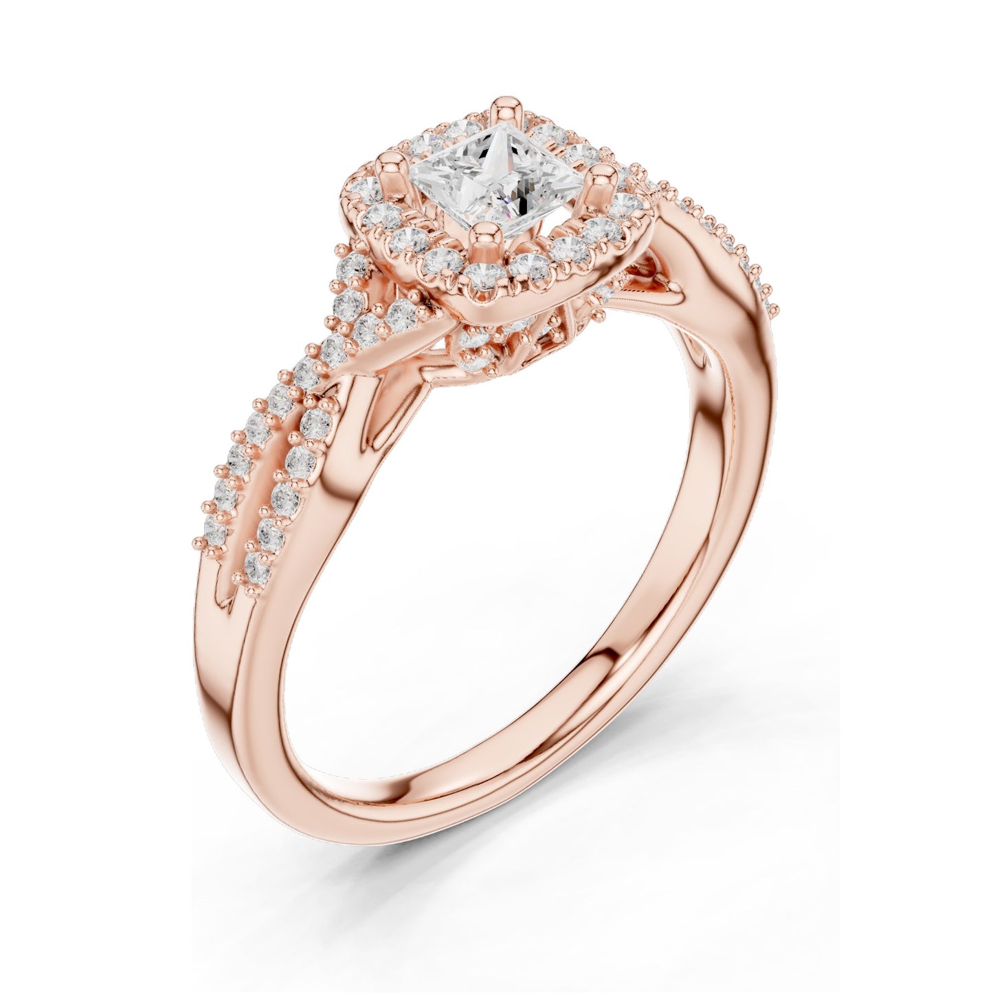 0.688 CT Princess Cut Lab Diamond Halo Engagement Ring for Women | VVS-VS EF Clarity | 18KT, 14KT, 10KT Gold & 925 Silver | Moissanite & Diamond Options | Rose, Yellow, White Gold