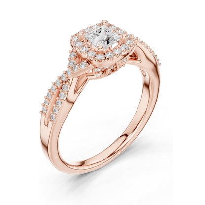 0.688 CT Princess Cut Lab Diamond Halo Engagement Ring for Women | VVS-VS EF Clarity | 18KT, 14KT, 10KT Gold & 925 Silver | Moissanite & Diamond Options | Rose, Yellow, White Gold