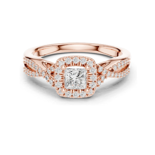 0.688 CT Princess Cut Lab Diamond Halo Engagement Ring for Women | VVS-VS EF Clarity | 18KT, 14KT, 10KT Gold & 925 Silver | Moissanite & Diamond Options | Rose, Yellow, White Gold