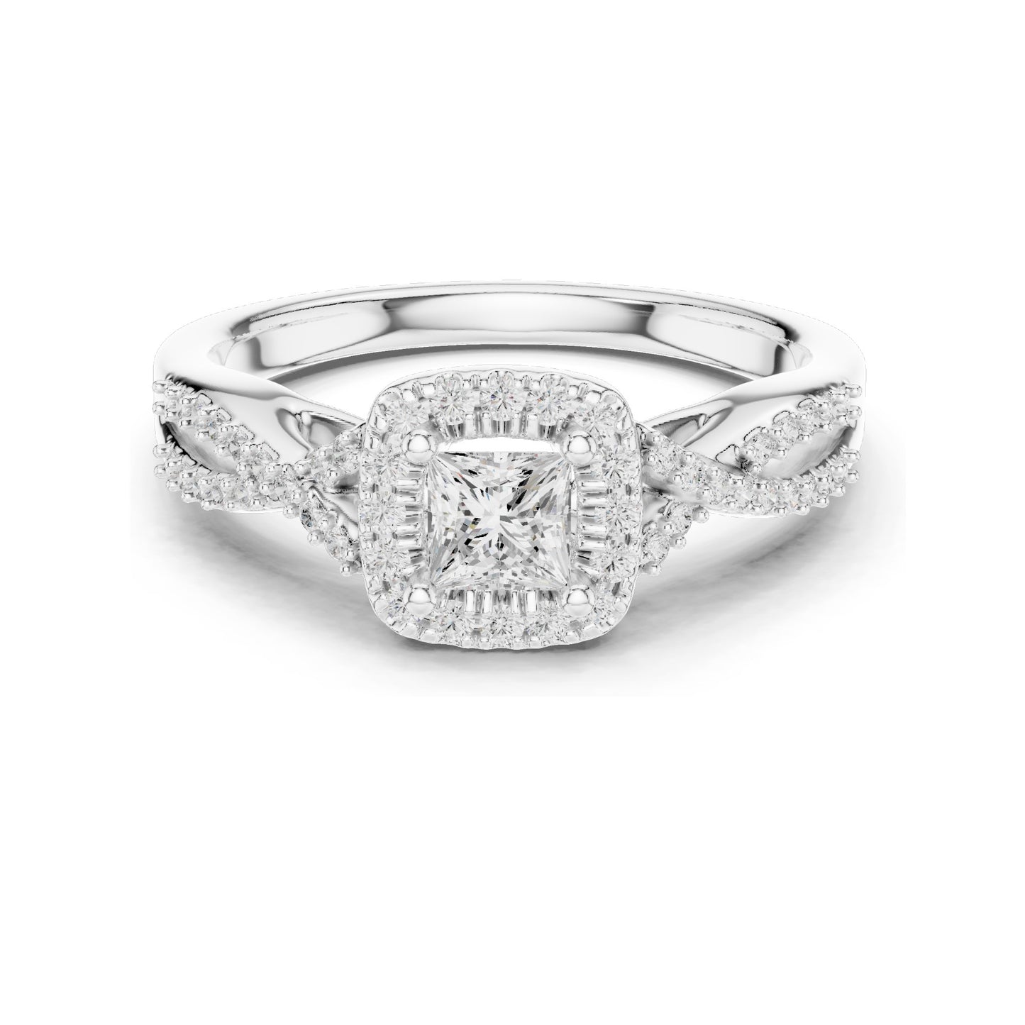 0.688 CT Princess Cut Lab Diamond Halo Engagement Ring for Women | VVS-VS EF Clarity | 18KT, 14KT, 10KT Gold & 925 Silver | Moissanite & Diamond Options | Rose, Yellow, White Gold
