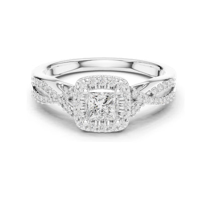 0.688 CT Princess Cut Lab Diamond Halo Engagement Ring for Women | VVS-VS EF Clarity | 18KT, 14KT, 10KT Gold & 925 Silver | Moissanite & Diamond Options | Rose, Yellow, White Gold