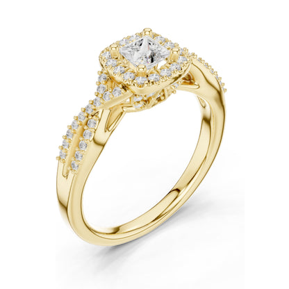 0.688 CT Princess Cut Lab Diamond Halo Engagement Ring for Women | VVS-VS EF Clarity | 18KT, 14KT, 10KT Gold & 925 Silver | Moissanite & Diamond Options | Rose, Yellow, White Gold