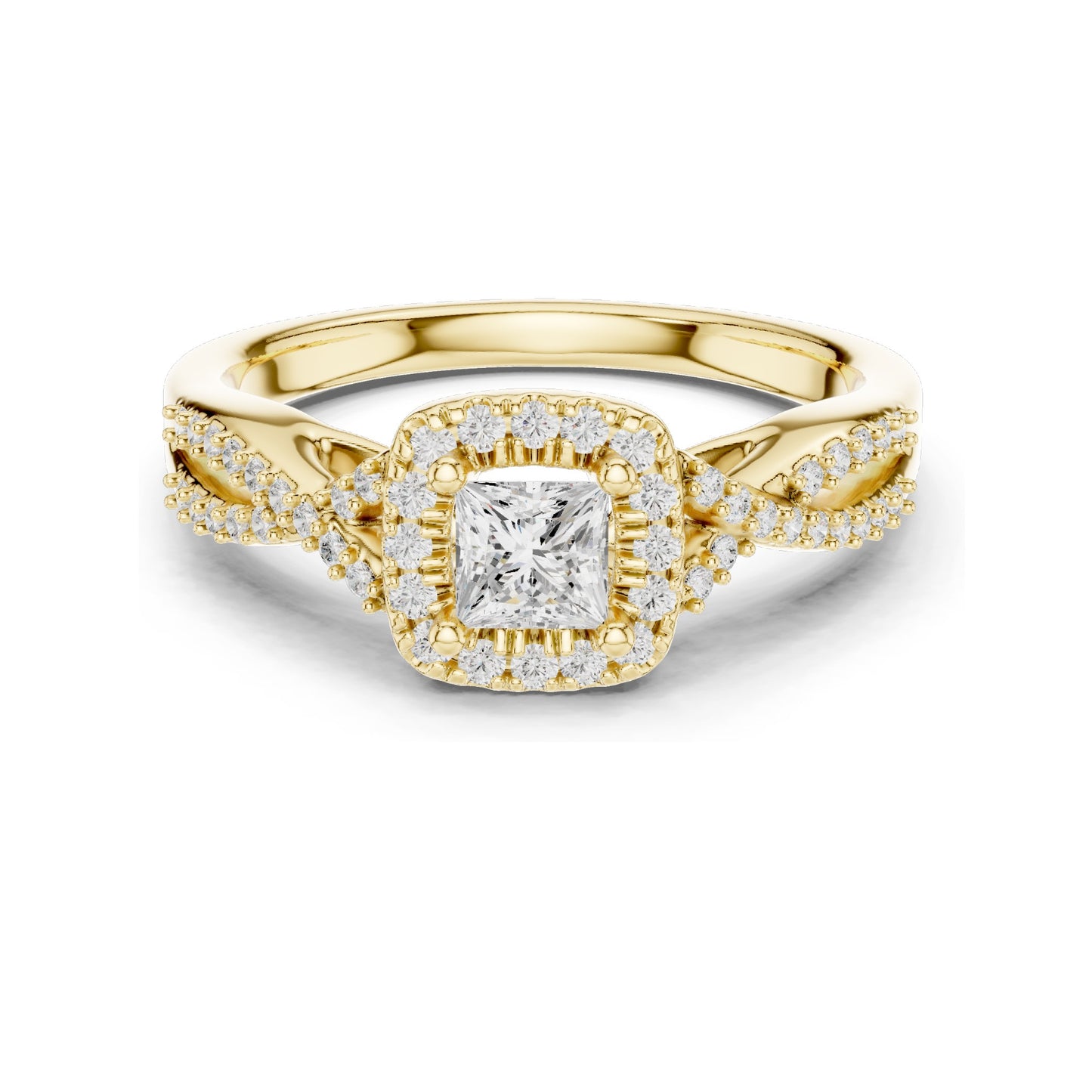 0.688 CT Princess Cut Lab Diamond Halo Engagement Ring for Women | VVS-VS EF Clarity | 18KT, 14KT, 10KT Gold & 925 Silver | Moissanite & Diamond Options | Rose, Yellow, White Gold