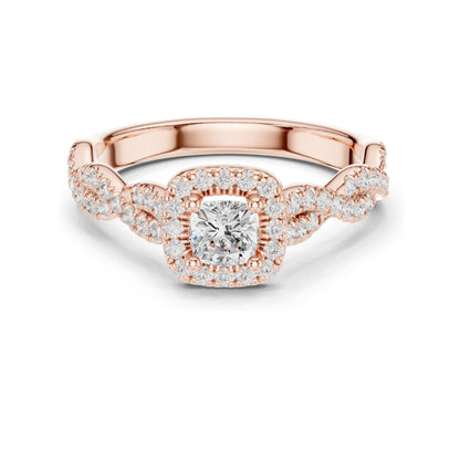 0.858 CT Cushion Cut Lab Diamond Engagement Ring with Halo | VVS-VS EF Clarity | 18KT, 14KT, 10KT Gold & 925 Silver | Moissanite & Diamond Options | Rose, Yellow, White Gold