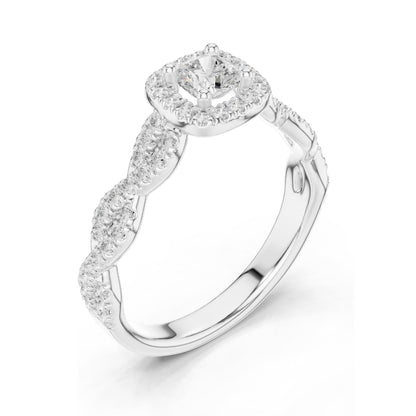 0.858 CT Cushion Cut Lab Diamond Engagement Ring with Halo | VVS-VS EF Clarity | 18KT, 14KT, 10KT Gold & 925 Silver | Moissanite & Diamond Options | Rose, Yellow, White Gold