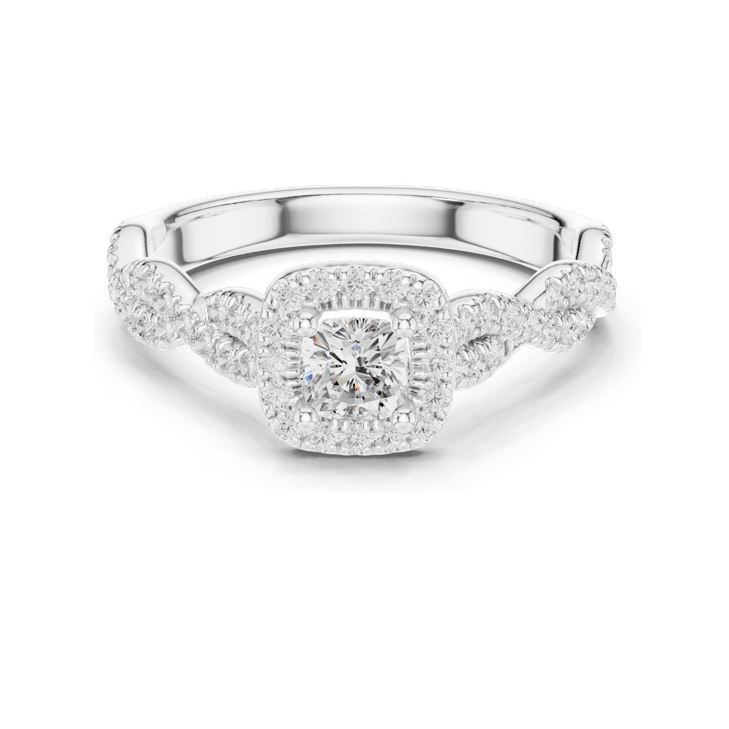 0.858 CT Cushion Cut Lab Diamond Engagement Ring with Halo | VVS-VS EF Clarity | 18KT, 14KT, 10KT Gold & 925 Silver | Moissanite & Diamond Options | Rose, Yellow, White Gold