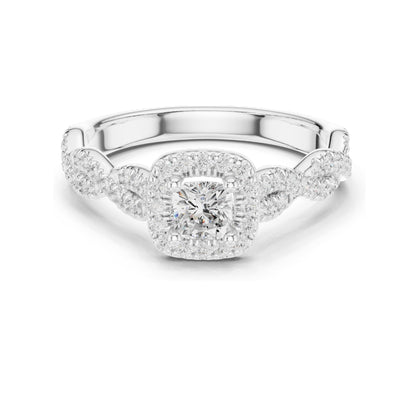 0.858 CT Cushion Cut Lab Diamond Engagement Ring with Halo | VVS-VS EF Clarity | 18KT, 14KT, 10KT Gold & 925 Silver | Moissanite & Diamond Options | Rose, Yellow, White Gold