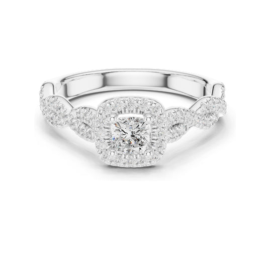 0.858 CT Cushion Cut Lab Diamond Engagement Ring with Halo | VVS-VS EF Clarity | 18KT, 14KT, 10KT Gold & 925 Silver | Moissanite & Diamond Options | Rose, Yellow, White Gold