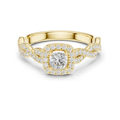 0.858 CT Cushion Cut Lab Diamond Engagement Ring with Halo | VVS-VS EF Clarity | 18KT, 14KT, 10KT Gold & 925 Silver | Moissanite & Diamond Options | Rose, Yellow, White Gold