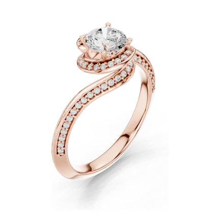 0.996 CT Round Brilliant Lab Diamond Engagement Ring with Halo Twist | VVS-VS EF Clarity | 18KT, 14KT, 10KT Gold & 925 Silver | Moissanite & Diamond Options | Rose, Yellow, White Gold