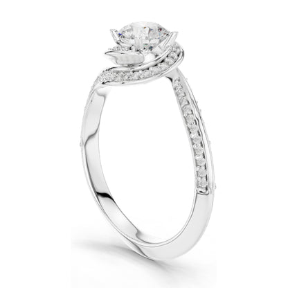 0.996 CT Round Brilliant Lab Diamond Engagement Ring with Halo Twist | VVS-VS EF Clarity | 18KT, 14KT, 10KT Gold & 925 Silver | Moissanite & Diamond Options | Rose, Yellow, White Gold