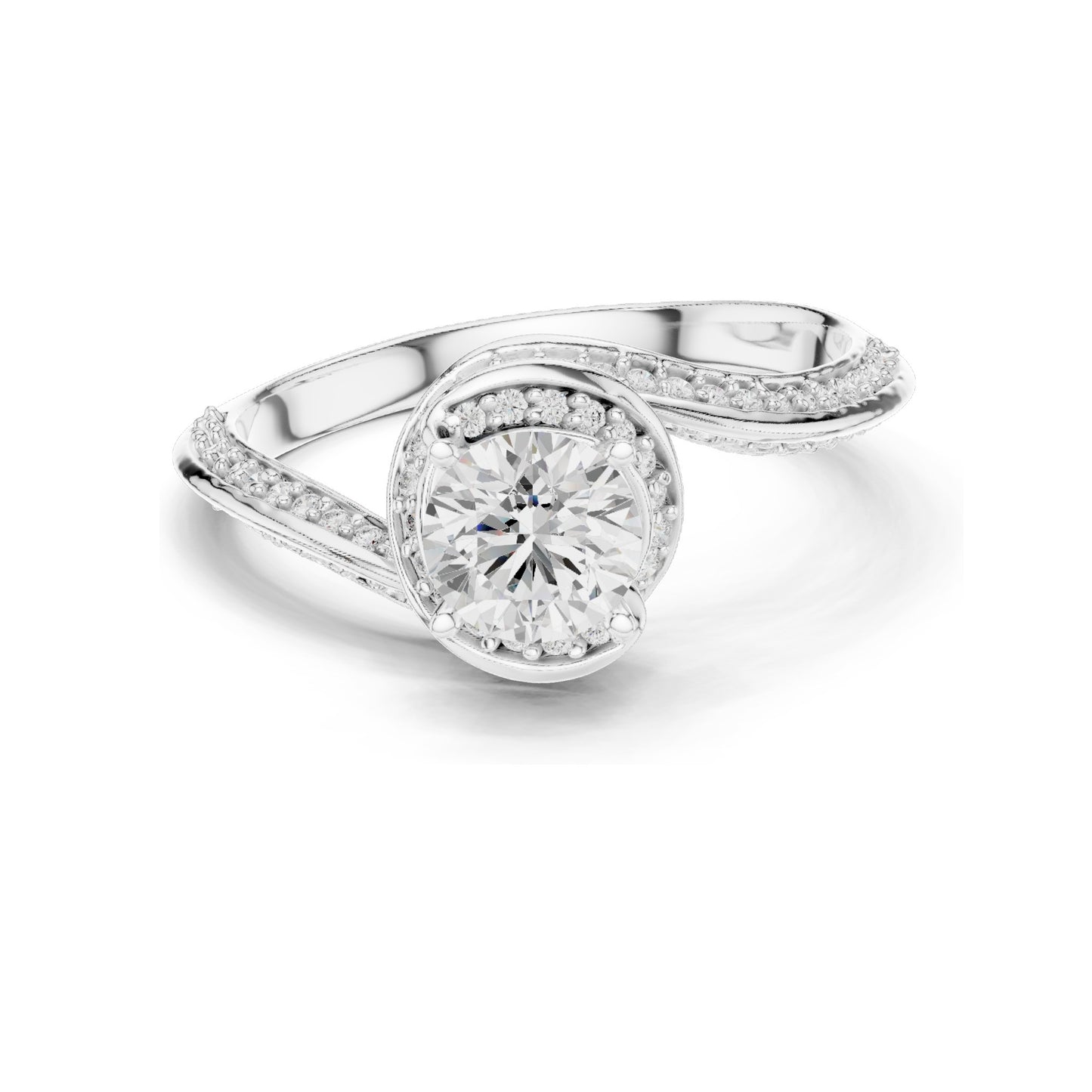 0.996 CT Round Brilliant Lab Diamond Engagement Ring with Halo Twist | VVS-VS EF Clarity | 18KT, 14KT, 10KT Gold & 925 Silver | Moissanite & Diamond Options | Rose, Yellow, White Gold
