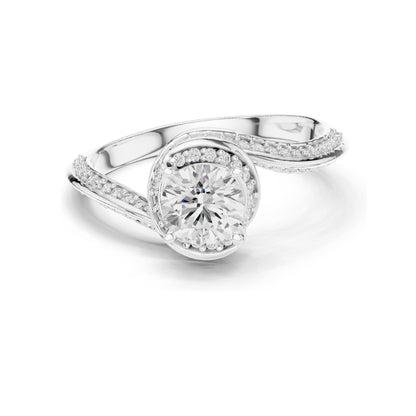 0.996 CT Round Brilliant Lab Diamond Engagement Ring with Halo Twist | VVS-VS EF Clarity | 18KT, 14KT, 10KT Gold & 925 Silver | Moissanite & Diamond Options | Rose, Yellow, White Gold